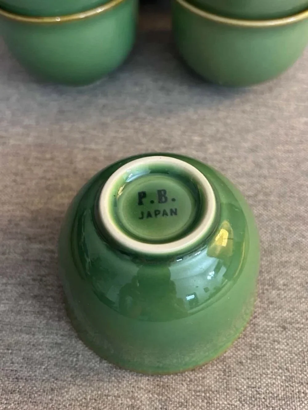 Set of 5 Pottery Barn Asian Grass Green Tea Cups- Japan